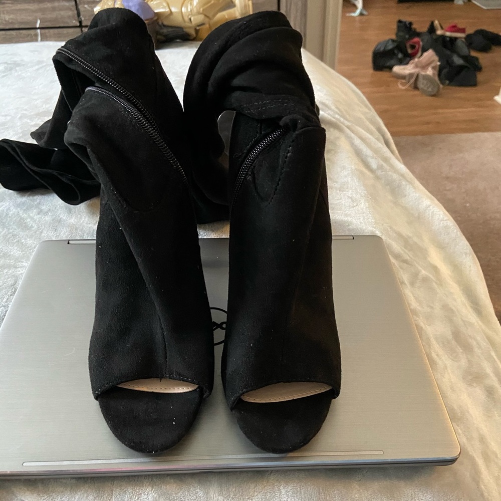 Heeled over the knee boots.